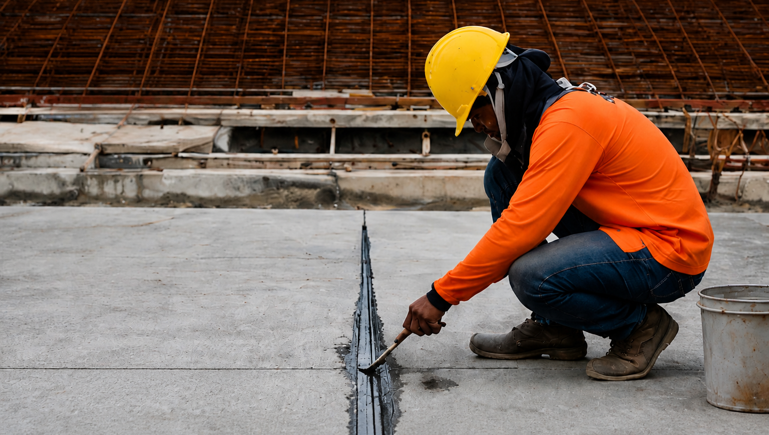Nabaki Mtaalam installer applying sealant to a concrete joint